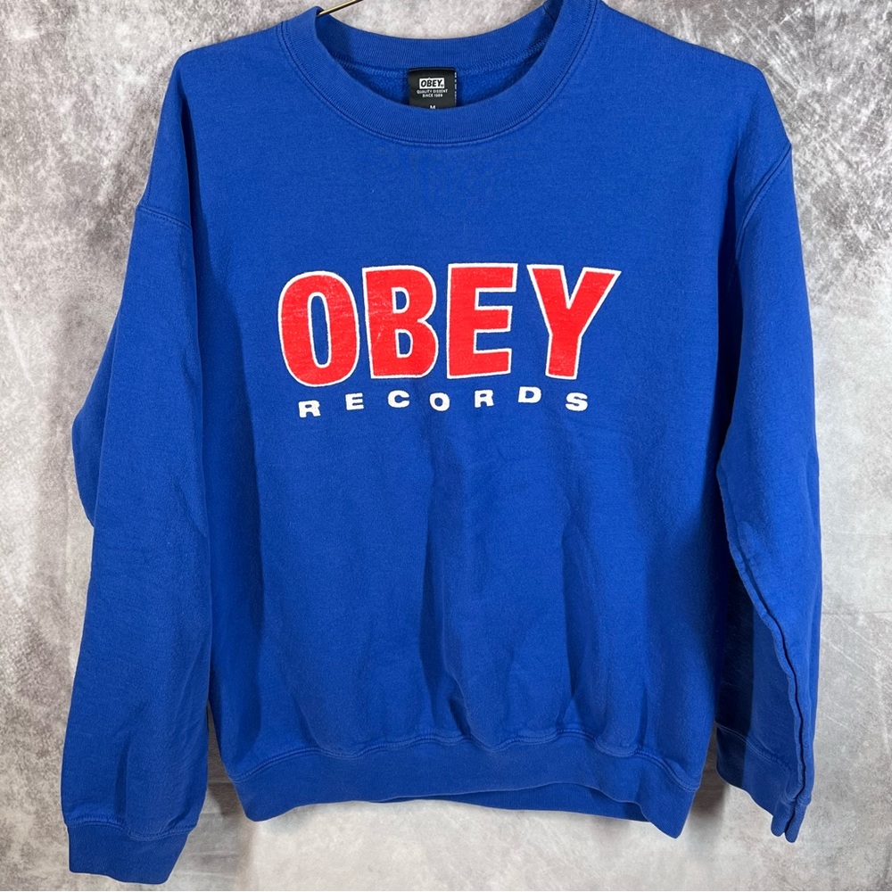 Obey Mens Blue Medium Pullover Crew Neck Sweater